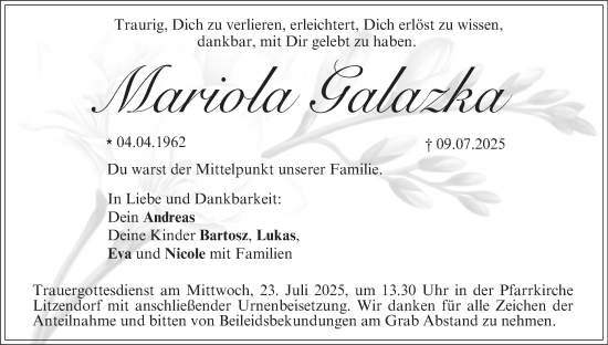 Anzeige von Mariola Galazka von MGO