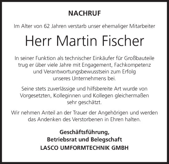 Anzeige von Martin Fischer von MGO
