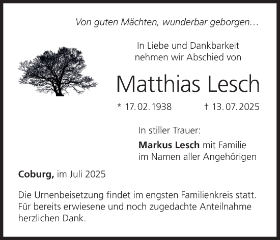 Anzeige von Matthias Lesch von MGO
