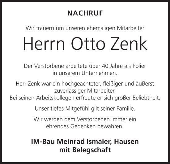 Anzeige von Otto Zenk von MGO