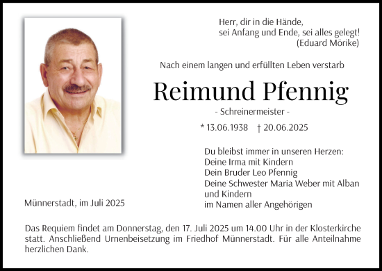 Anzeige von Reimund Pfennig von MGO