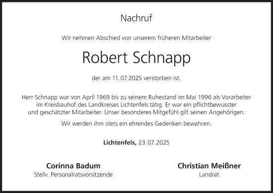 Anzeige von Robert Schnapp von MGO