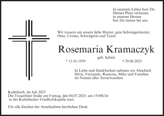 Anzeige von Rosemaria Kramaczyk von MGO