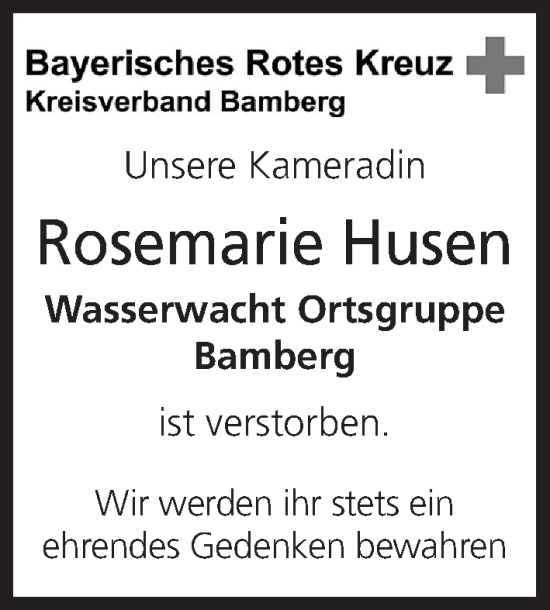 Anzeige von Rosemarie Husen von MGO