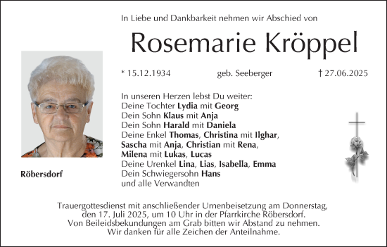 Anzeige von Rosemarie Kröppel von MGO