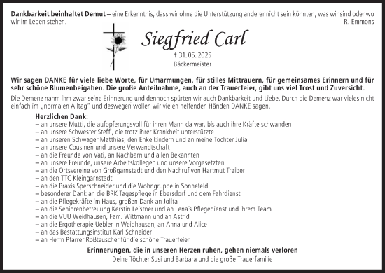 Anzeige von Siegfried Carl von MGO