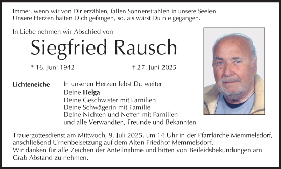 Anzeige von Siegfried Rausch von MGO