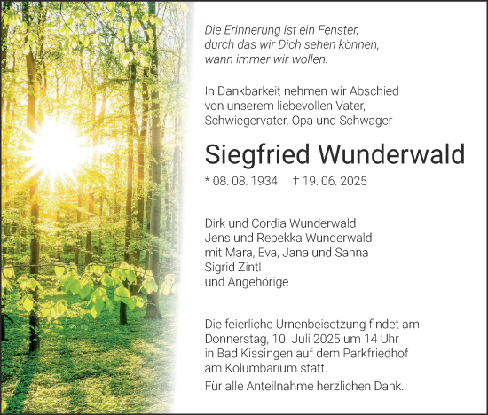 Anzeige von Siegfried Wunderwald von MGO