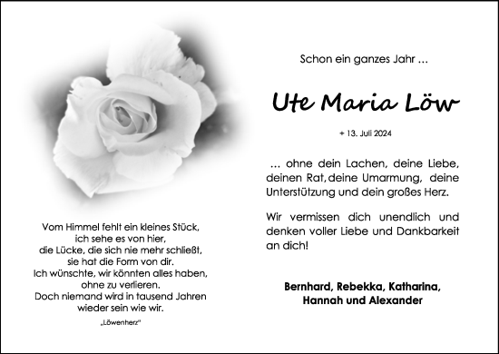 Anzeige von Ute Marie Löw von MGO