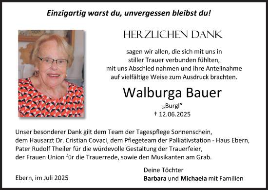 Anzeige von Walburga Bauer von MGO