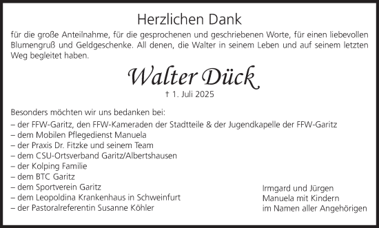 Anzeige von Walter Dück von MGO