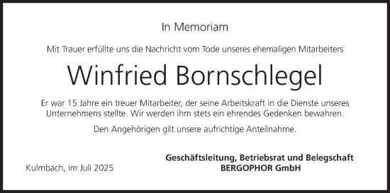 Anzeige von Winfried Bornschlegel von MGO