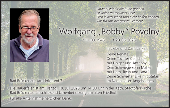 Anzeige von Wolfgang Povolny von MGO