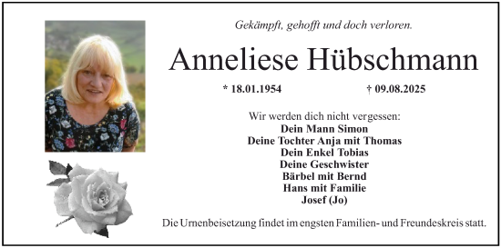 Anzeige von Anneliese Hübschmann von MGO