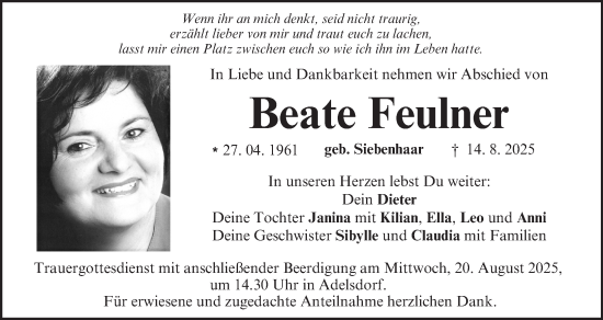Anzeige von Beate Feulner von MGO