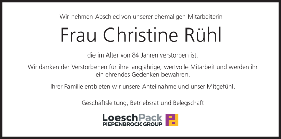 Anzeige von Christine Rühl von MGO