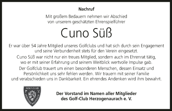 Anzeige von Cuno Süß von MGO