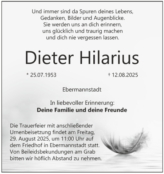 Anzeige von Dieter Hilarius von MGO