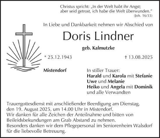 Anzeige von Doris Lindner von MGO