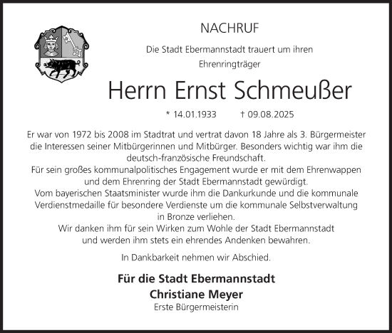 Anzeige von Ernst Schmeußer von MGO