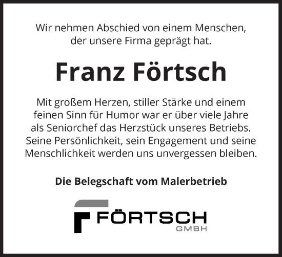 Anzeige von Franz Förtsch von MGO