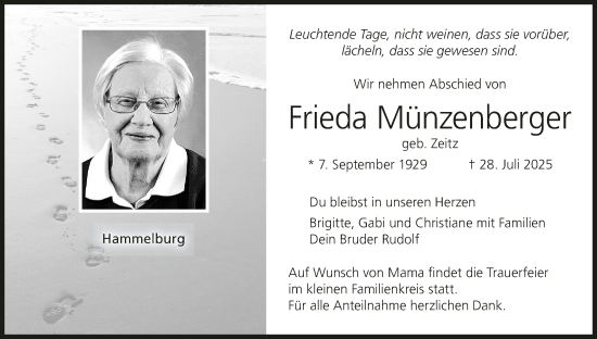 Anzeige von Frieda Münzenberger von MGO