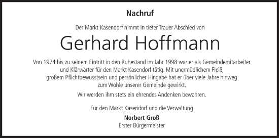 Anzeige von Gerhard Hoffmann von MGO