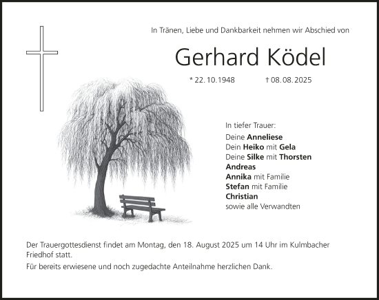 Anzeige von Gerhard Ködel von MGO