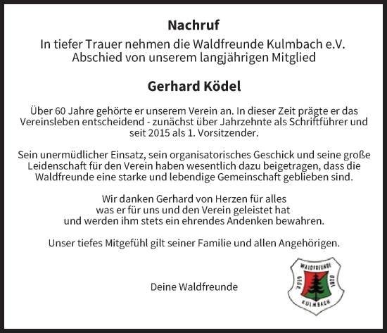 Anzeige von Gerhard Ködel von MGO
