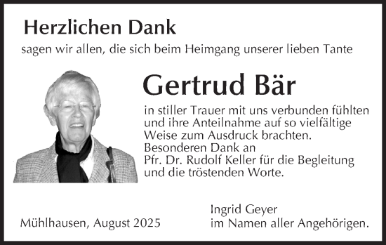 Anzeige von Gertrud Bär von MGO