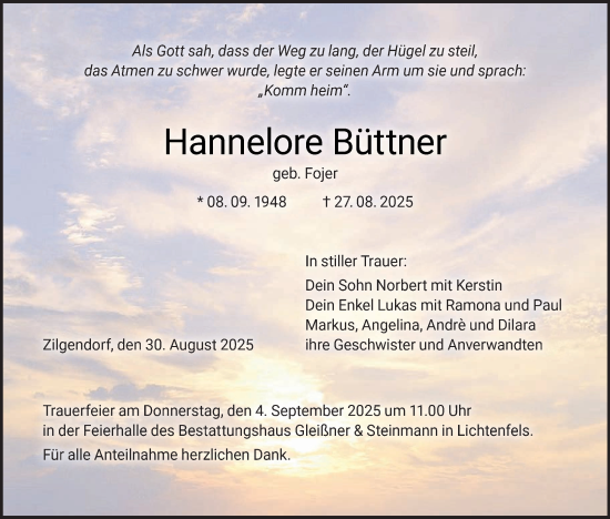 Anzeige von Hannelore Büttner von MGO
