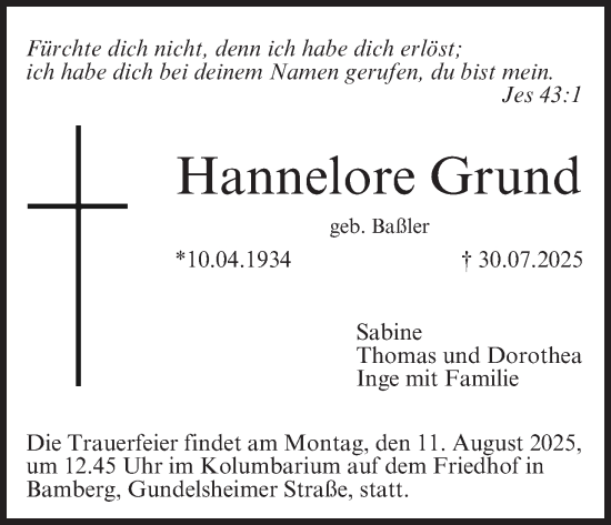 Anzeige von Hannelore Grund von MGO