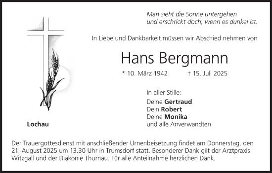 Anzeige von Hans Bergmann von MGO