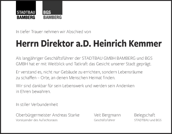 Anzeige von Heinrich Kemmer von MGO