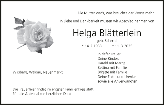 Anzeige von Helga Blätterlein von MGO