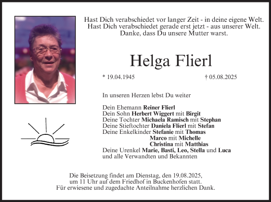 Anzeige von Helga Flierl von MGO