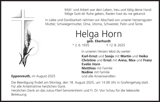 Anzeige von Helga Horn von MGO