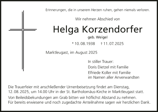 Anzeige von Helga Korzendorfer von MGO