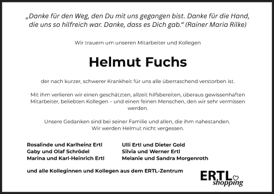 Anzeige von Helmut Fuchs von MGO