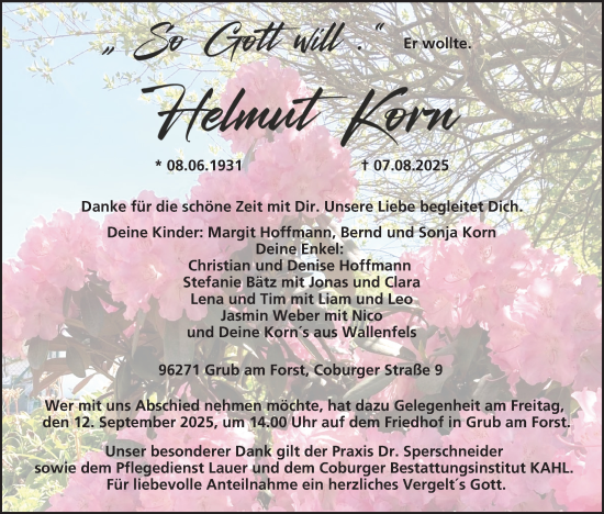 Anzeige von Helmut Korn von MGO