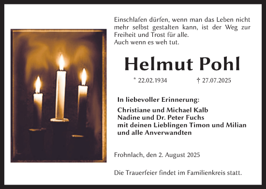 Anzeige von Helmut Pohl von MGO