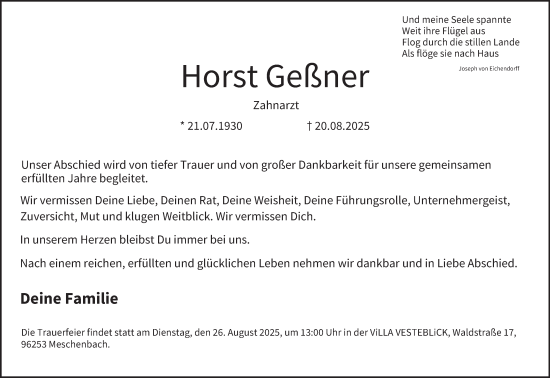 Anzeige von Horst Geßner von MGO