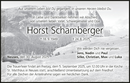 Anzeige von Horst Schamberger von MGO