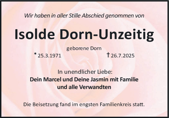 Anzeige von Isolde Dorn-Unzeitig von MGO