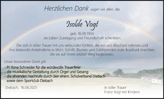 Anzeige von Isolde Vogt von MGO