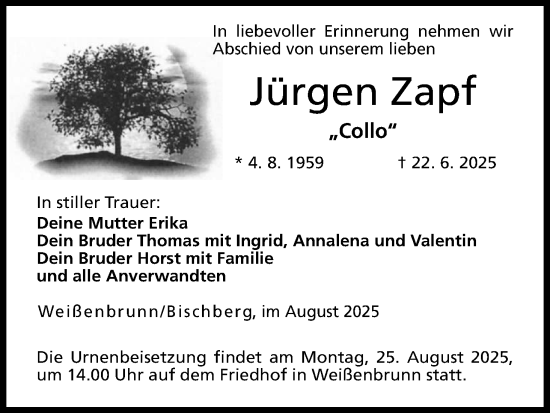 Anzeige von Jürgen Zapf von MGO