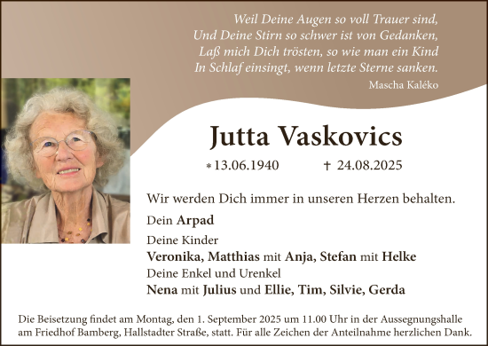 Anzeige von Jutta Vaskovics von MGO