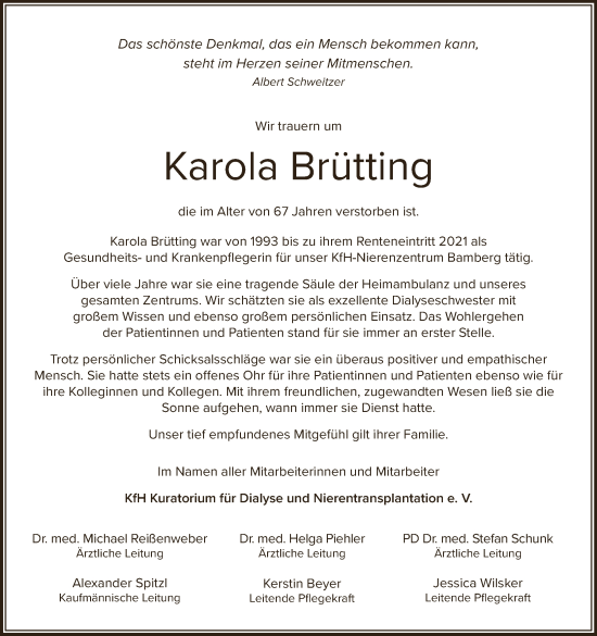 Anzeige von Karola Brütting von MGO