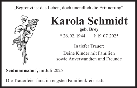 Anzeige von Karola Schmidt von MGO