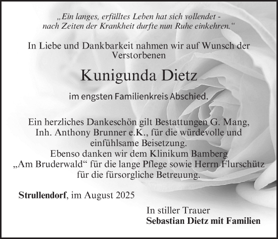 Anzeige von Kunigunda Dietz von MGO